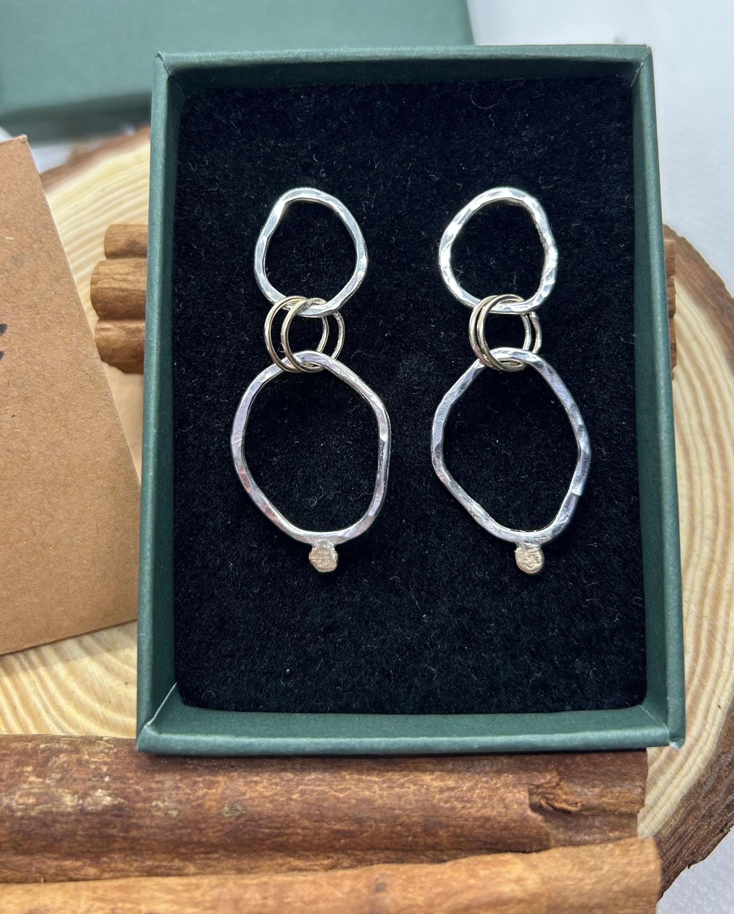 Long Oval Sterling Silver and Gold Textured Earrings - Handmade Jewellery by Alison Breedon