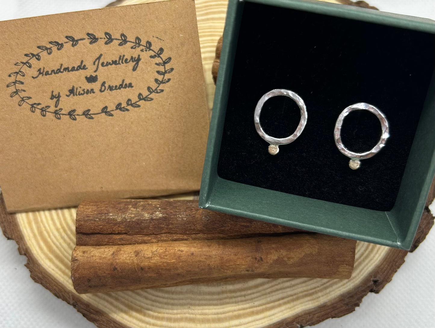 Oval Textured Silver and 9ct Gold Earrings - Handmade Jewellery by Alison Breedon